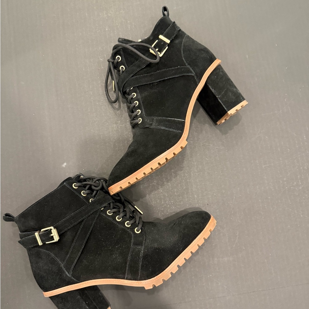 White House Black Market Black Ankle Boots with Buckle Size 10 - Picture 2 of 4